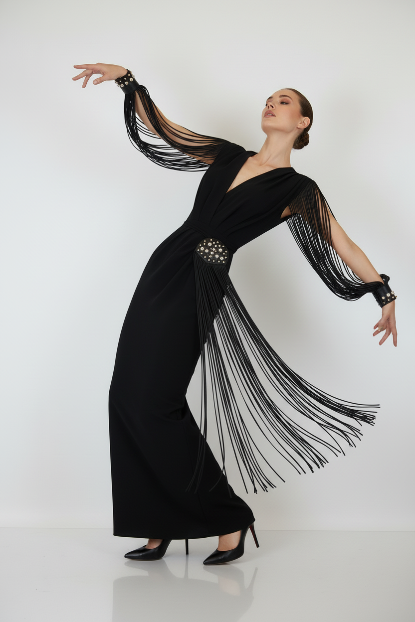 Abito frange esatto — posa drammatica