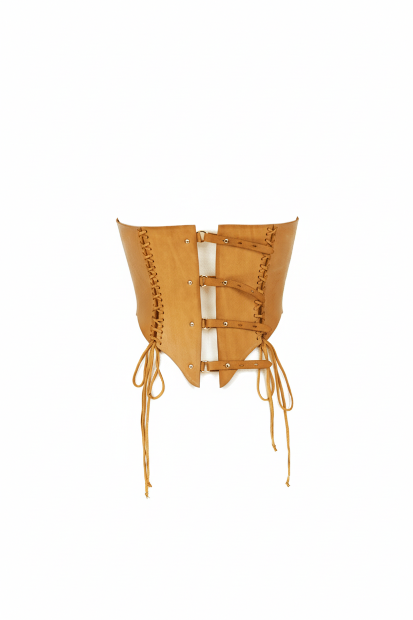 Bustino cuoio naturale — manichino invisibile, posteriore