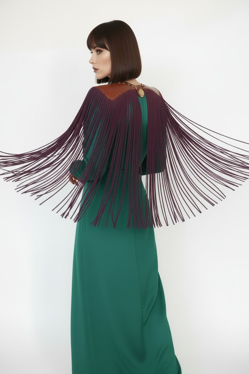 Spalle in cuoio con frange - retro crop mento-ginocchia