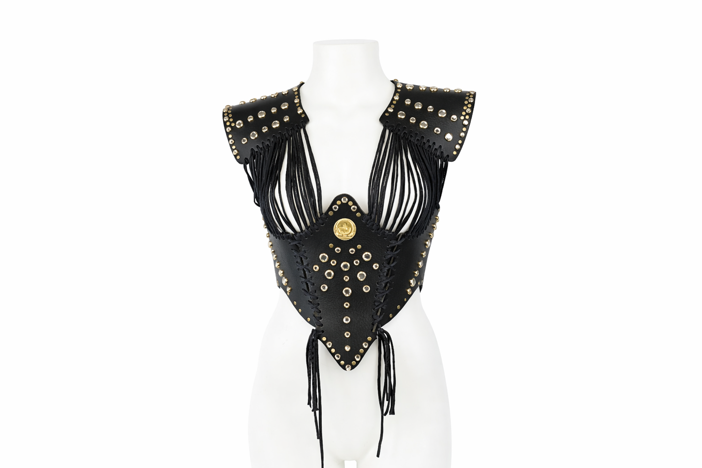 Corsetto "Bretia" in cuoio nero e cristalli