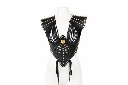 Corsetto "Bretia" in cuoio nero e cristalli