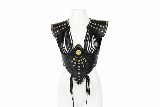 Corsetto "Bretia" in cuoio nero e cristalli