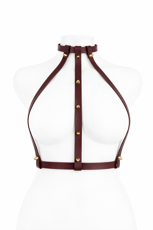 Pettorina a tre razze in cuioio burgundy