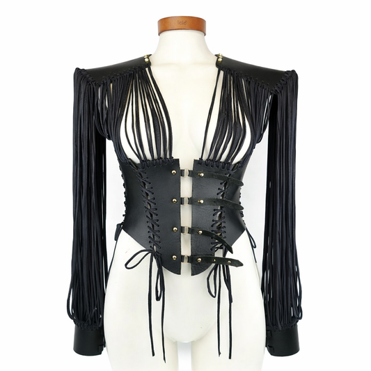 Corsetto Bretia in cuoio nero.
