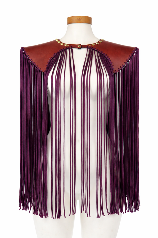 Spalle in cuoio e lycra burgundi e cristalli verdi