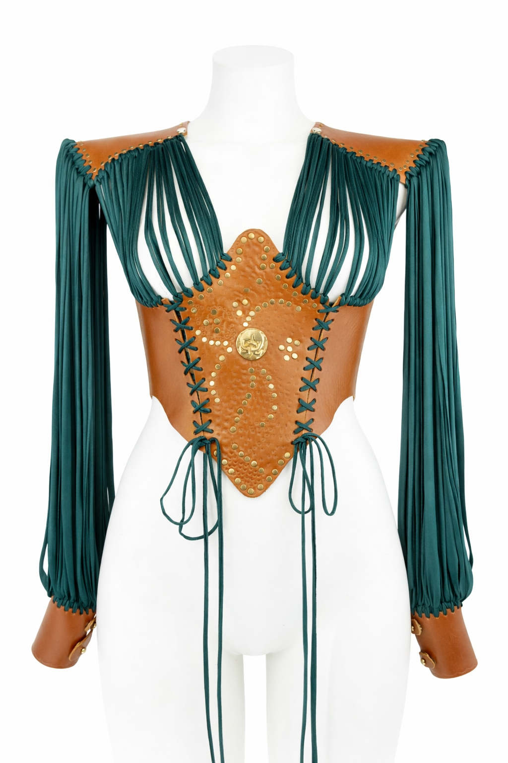Corpetto Bretia in cuoio naturale e lycra verde