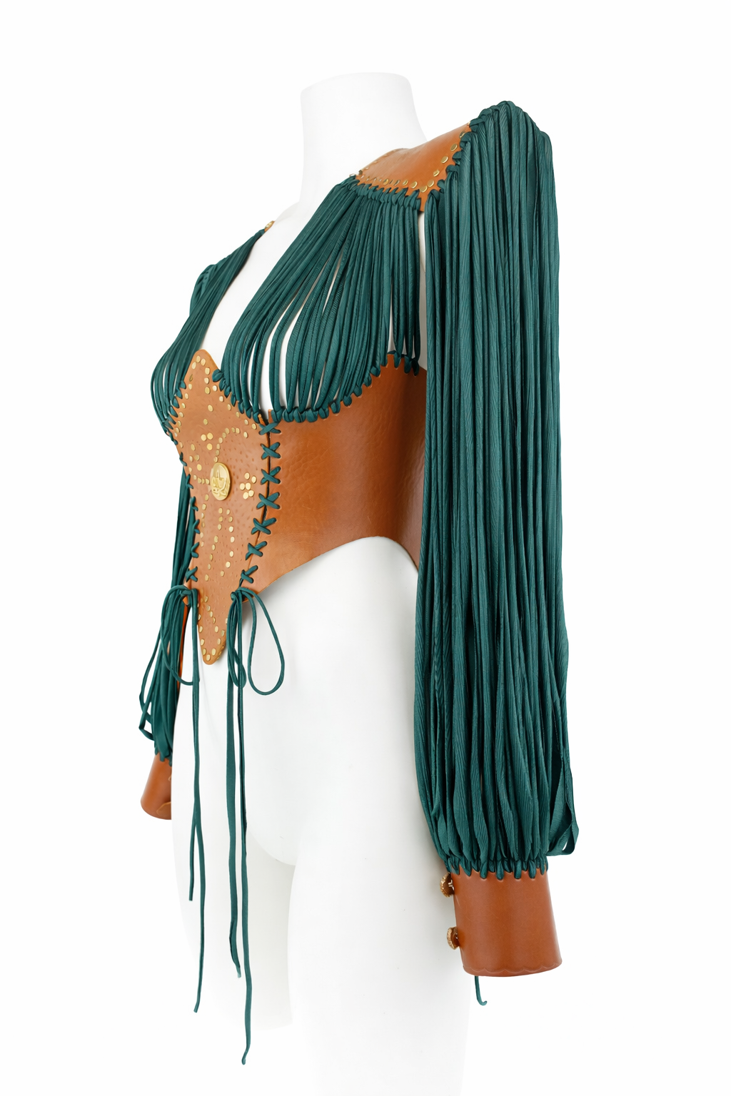 Corpetto Bretia in cuoio naturale e lycra verde