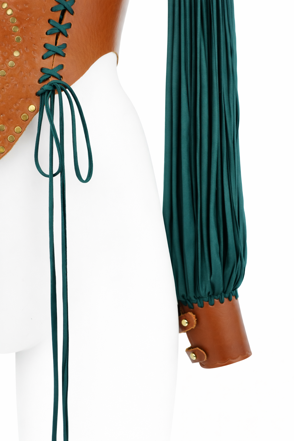 Corpetto Bretia in cuoio naturale e lycra verde