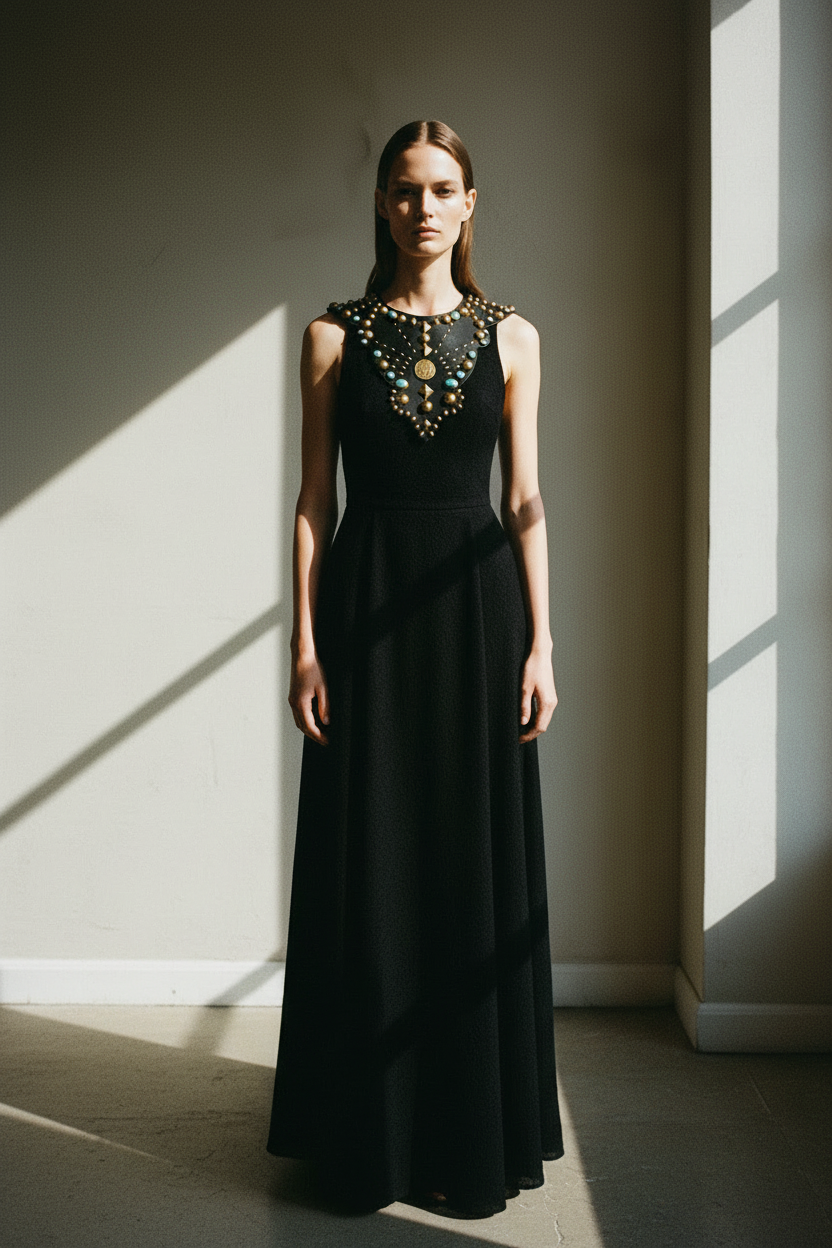 Collana Bretia figura intera abito scuro