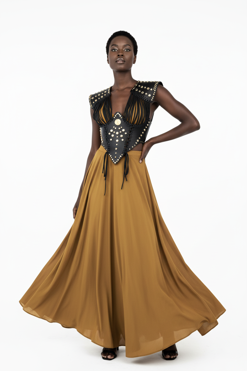 Corsetto Cleta - look editoriale gonna ocra