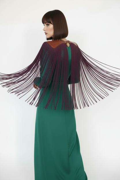 Spalle in cuoio con frange - retro crop mento-ginocchia