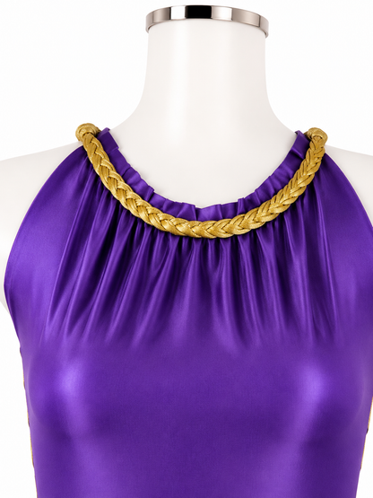Costume intero Anemone girocollo in lycra viola e oro